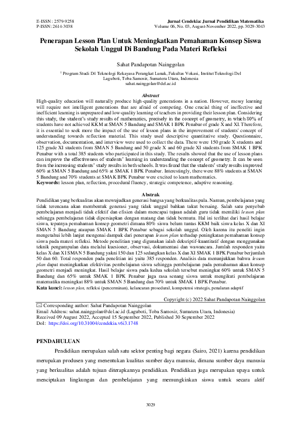 (PDF) Penerapan Lesson Plan Untuk Meningkatkan Pemahaman Konsep Siswa