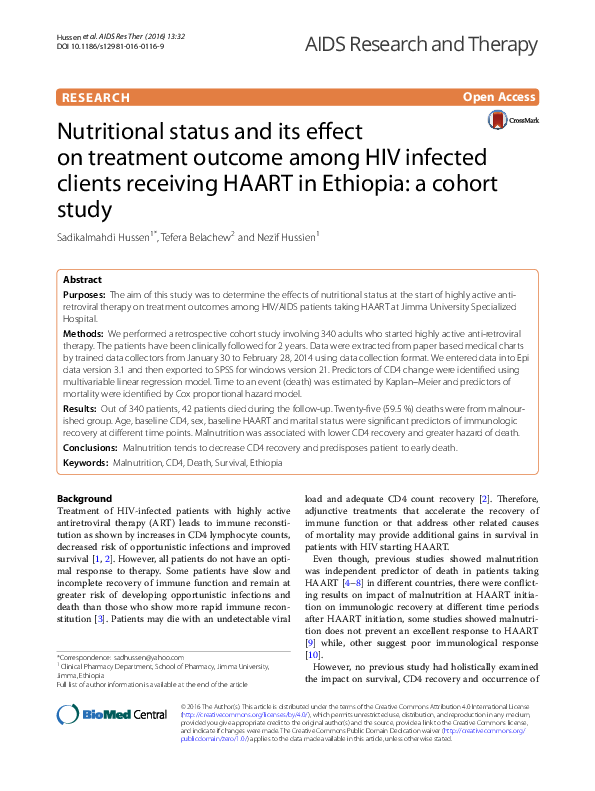 (PDF) Nutritional status and its effect on treatment outcome among HIV ...