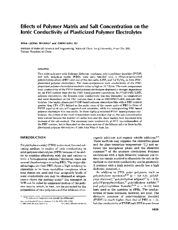 (PDF) Effects of polymer matrix and salt concentration on the ionic ...