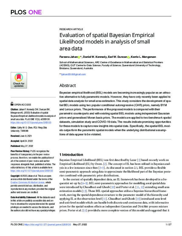 (PDF) Evaluation of spatial Bayesian Empirical Likelihood models in ...
