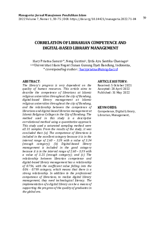 (PDF) Correlation of Librarian Competence and Digital-Based Library ...