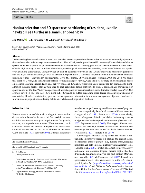 (PDF) Habitat selection and 3D space use partitioning of resident ...