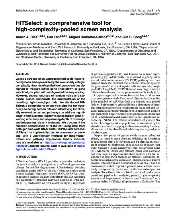 (PDF) HiTSelect: a comprehensive tool for high-complexity-pooled screen ...