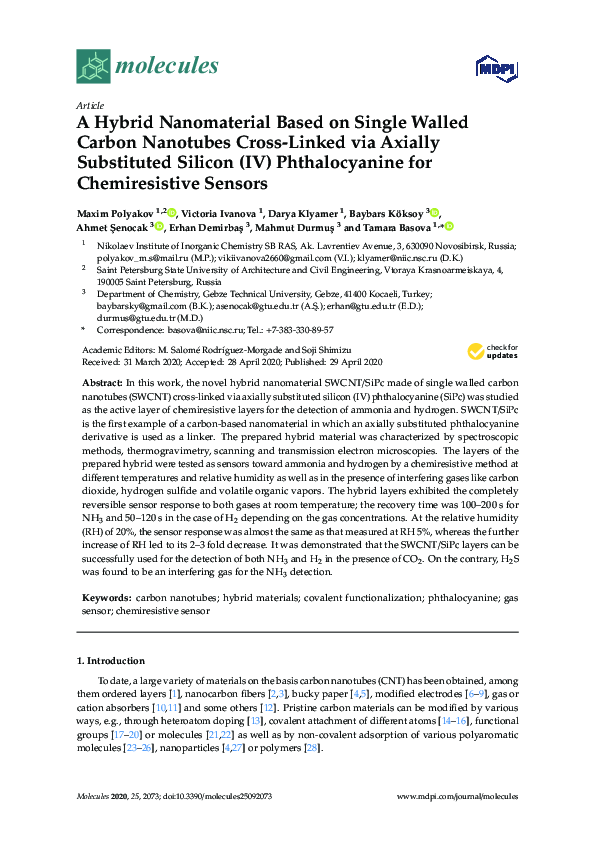 (PDF) A Hybrid Nanomaterial Based on Single Walled Carbon Nanotubes ...