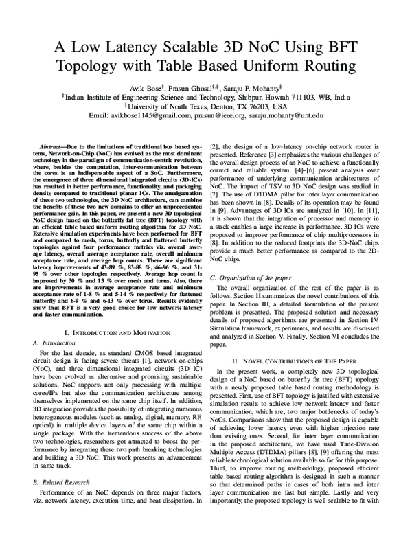 (PDF) A Low Latency Scalable 3D NoC Using BFT Topology with Table Based ...