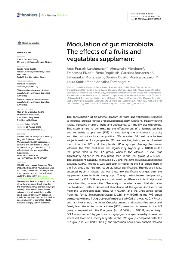 (PDF) Modulation of gut microbiota: The effects of a fruits and ...