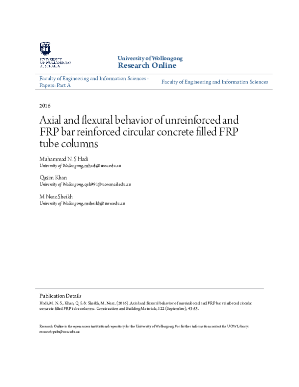 (PDF) Axial and flexural behavior of unreinforced and FRP bar ...