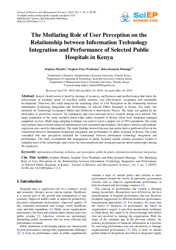 (PDF) The Mediating Role of User Perception on the Relationship between ...