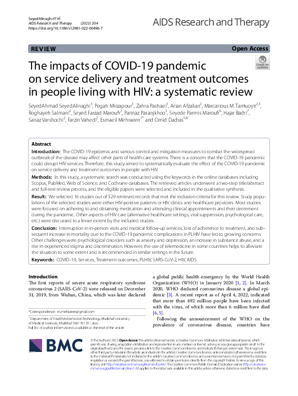 (PDF) The impacts of COVID-19 pandemic on service delivery and ...