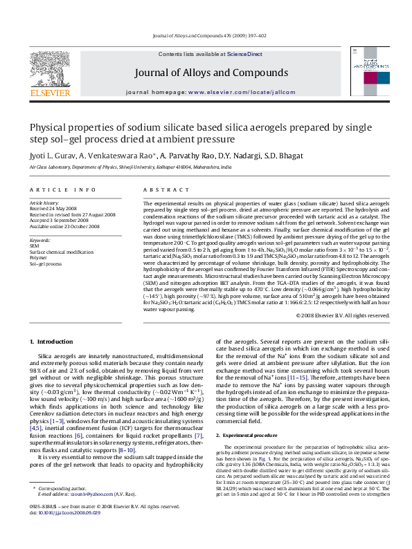 (PDF) Physical properties of sodium silicate based silica aerogels ...