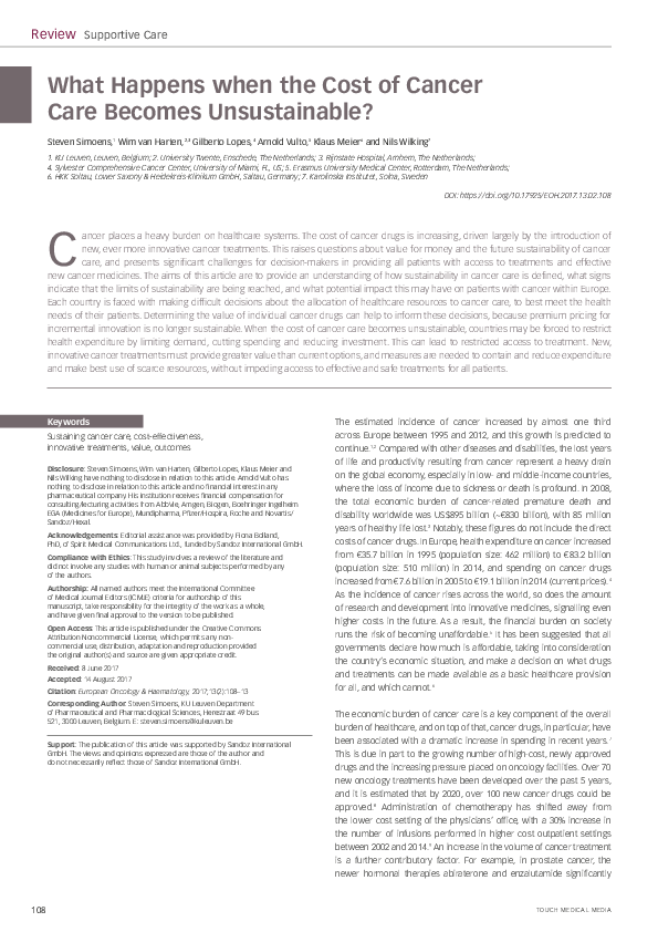 (PDF) What Happens when the Cost of Cancer Care Becomes Unsustainable?