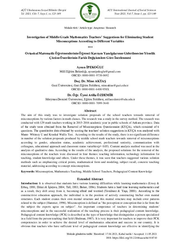 (PDF) Investigation of Middle Grade Mathematics Teachers' Suggestions ...