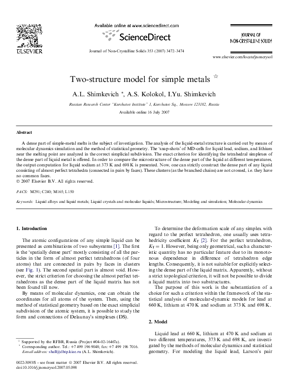 (PDF) Two-structure model for simple metals