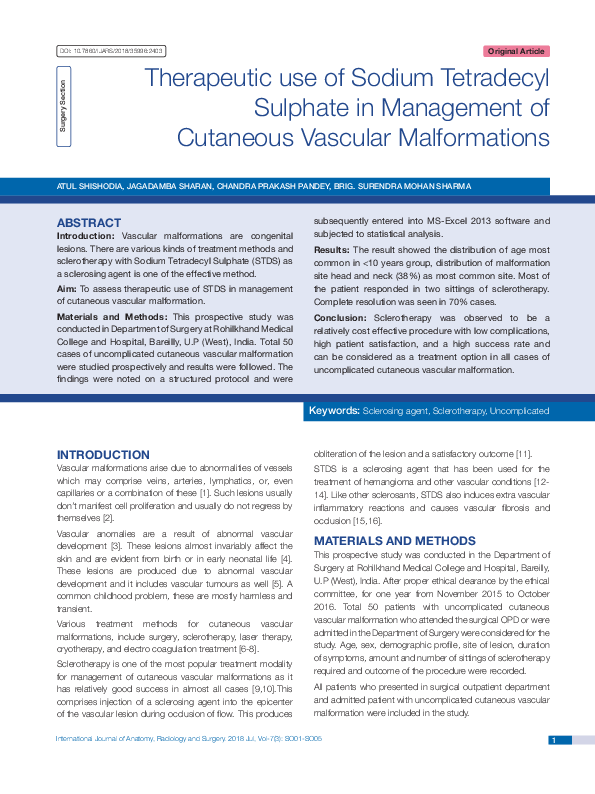 (PDF) Therapeutic use of Sodium Tetradecyl Sulphate in Management of ...