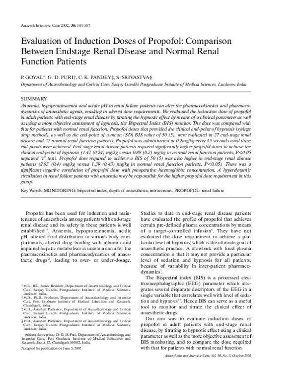 (PDF) Evaluation of Induction Doses of Propofol: Comparison between ...