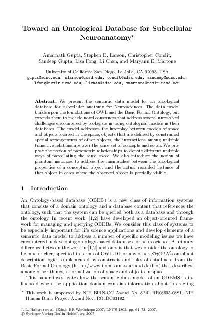 (PDF) Toward an Ontological Database for Subcellular Neuroanatomy