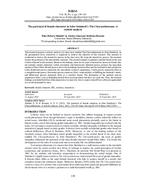 (PDF) The portrayal of female character in John Steinbeck’s The