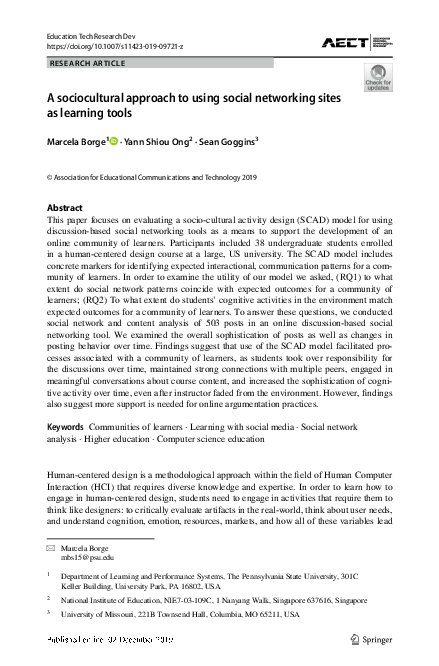 (PDF) A sociocultural approach to using social networking sites as ...