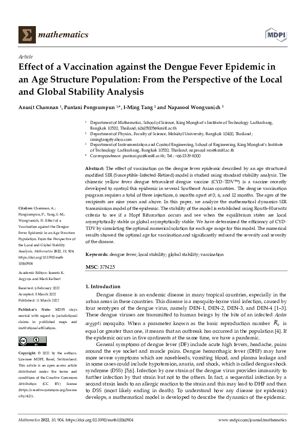 (PDF) Effect of a Vaccination against the Dengue Fever Epidemic in an ...