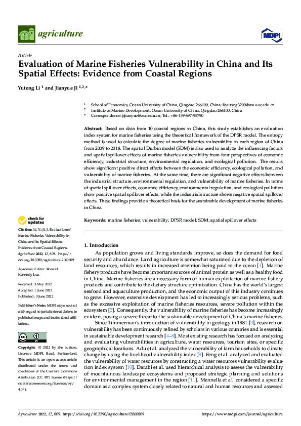 (PDF) Evaluation of Marine Fisheries Vulnerability in China and Its ...