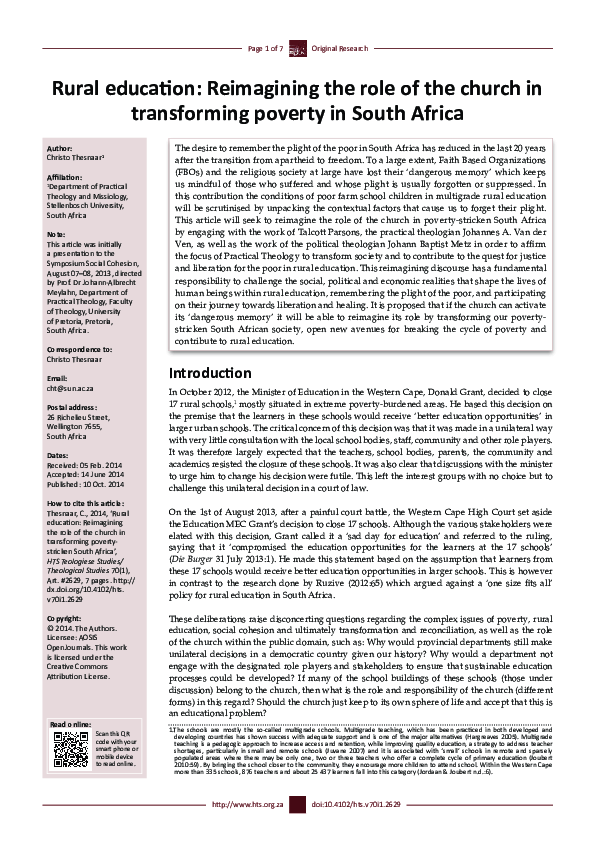 (PDF) Rural education: Reimagining the role of the church in ...