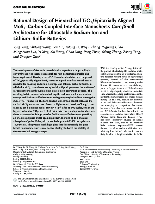 (PDF) Rational Design of Hierarchical TiO2 /Epitaxially Aligned MoS2 ...