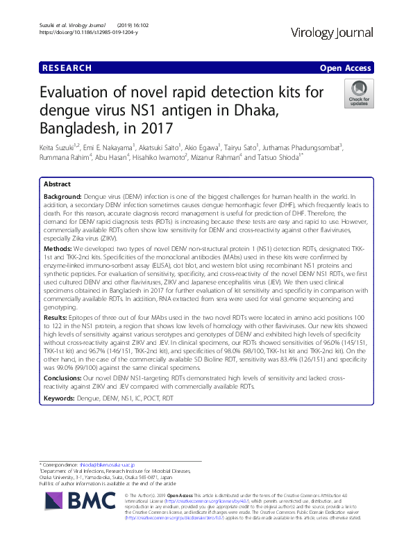 (PDF) Evaluation of novel rapid detection kits for dengue virus NS1 ...
