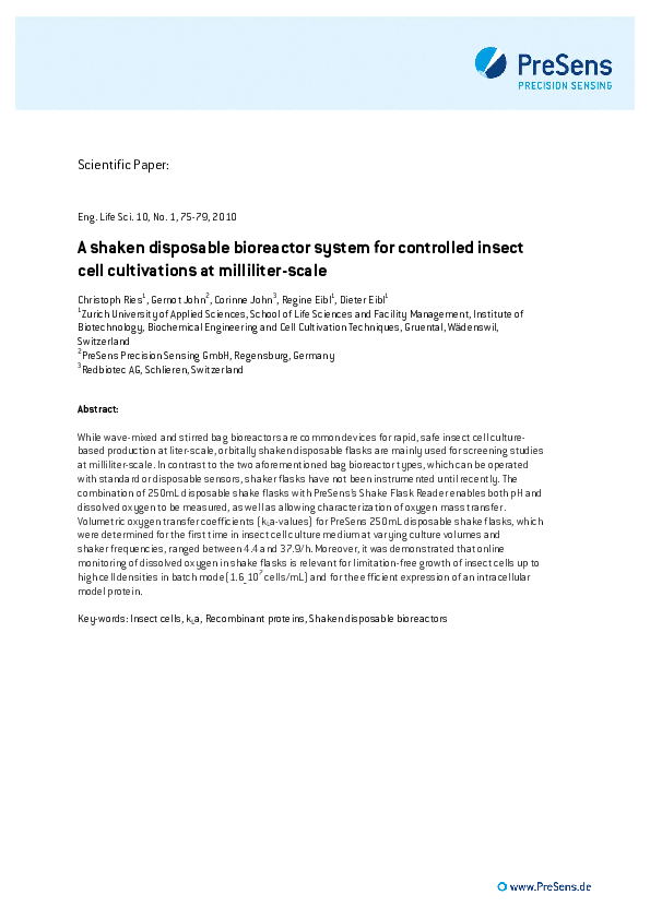 (PDF) A shaken disposable bioreactor system for controlled insect cell ...