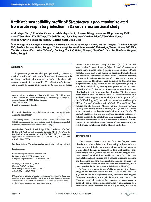 (PDF) Antibiotic susceptibility profile of Streptococcus pneumoniae ...
