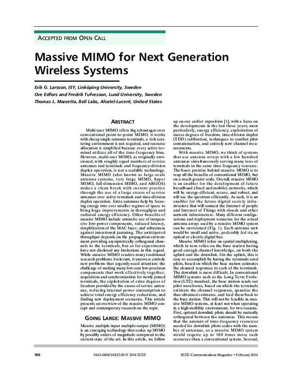 (PDF) Massive MIMO for next generation wireless systems