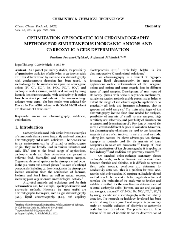 (PDF) Optimization of Isocratic Ion Chromatography Methods for ...
