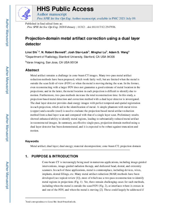 (PDF) Projection-domain metal artifact correction using a dual layer ...