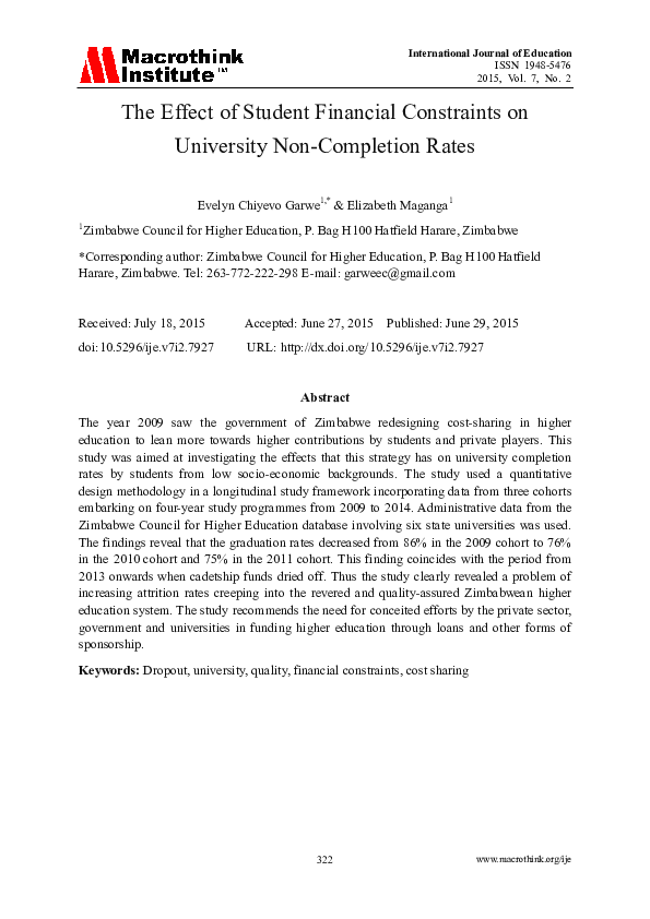 (PDF) The Effect of Student Financial Constraints on University Non ...