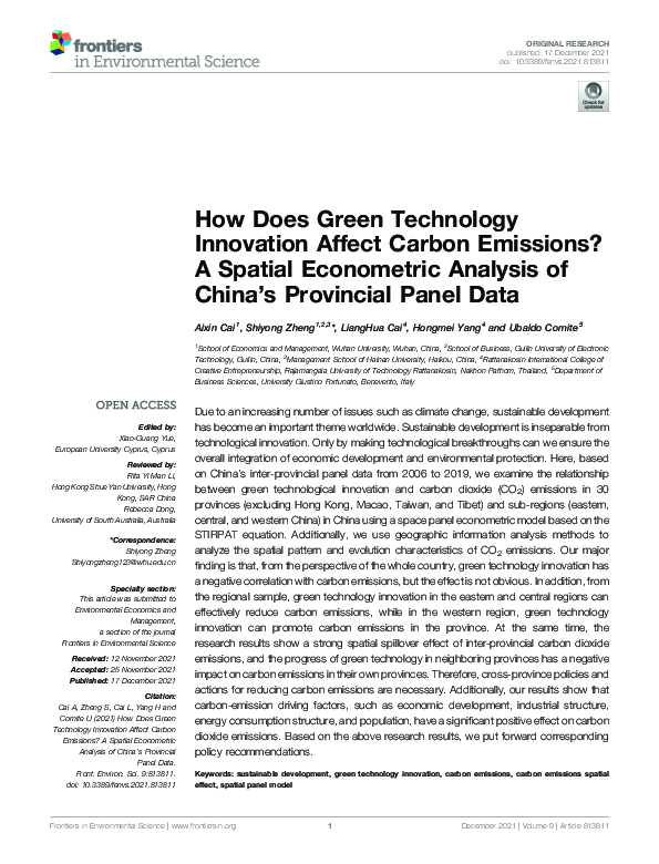 (PDF) How Does Green Technology Innovation Affect Carbon Emissions? A ...