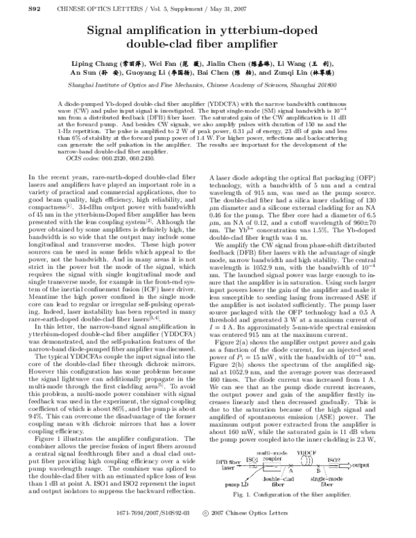 (PDF) Signal amplification in ytterbium-doped double-clad fiber amplifier