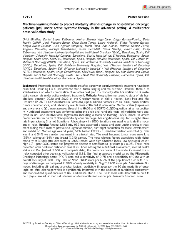 (PDF) Machine learning model to predict mortality after discharge in ...