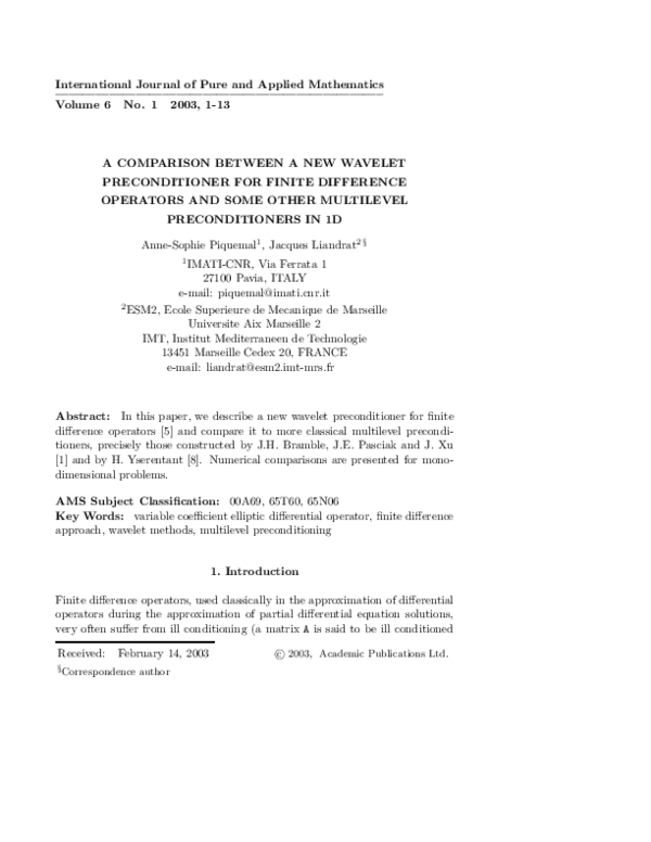 (PDF) A Comparison Between a New Wavelet Preconditioner for Finite ...