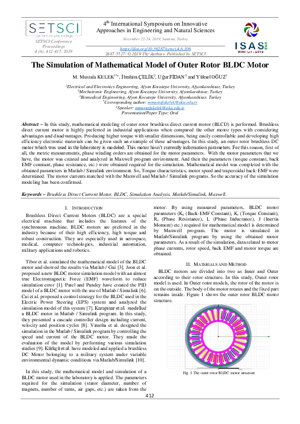 (PDF) The Simulation of Mathametical Model of Outer Rotor BLDC Motor