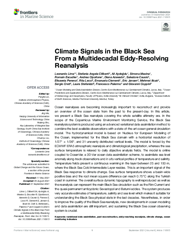 (PDF) Climate Signals in the Black Sea From a Multidecadal Eddy ...