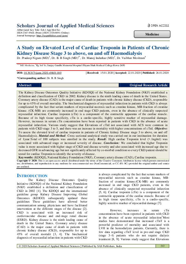 (PDF) A Study on Elevated Level of Cardiac Troponin in Patients of ...