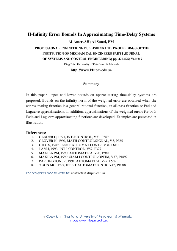 (PDF) H-infinity error bounds in approximating time-delay systems
