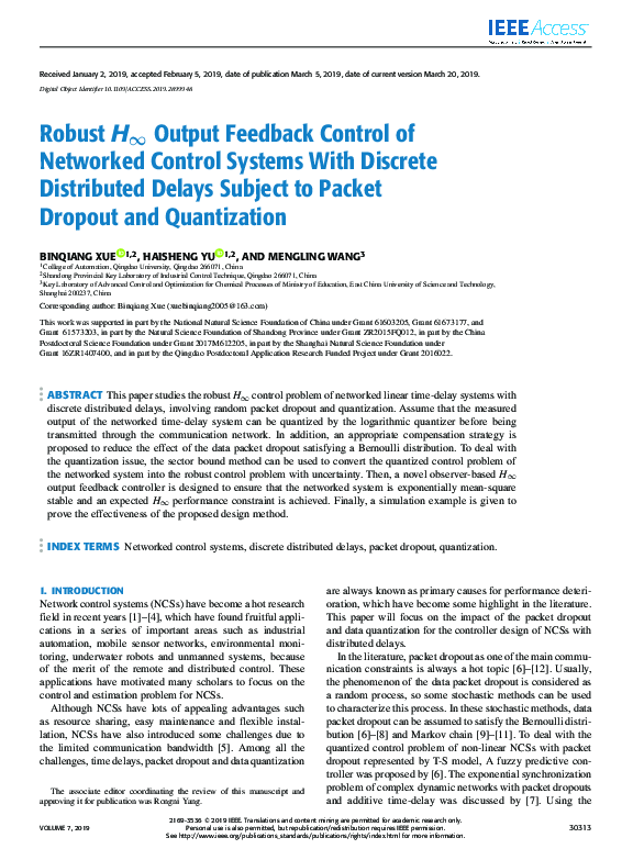 (PDF) Robust H∞ output feedback control of networked control systems ...
