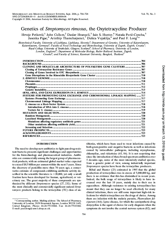 (PDF) Genetics of Streptomyces rimosus , the Oxytetracycline Producer