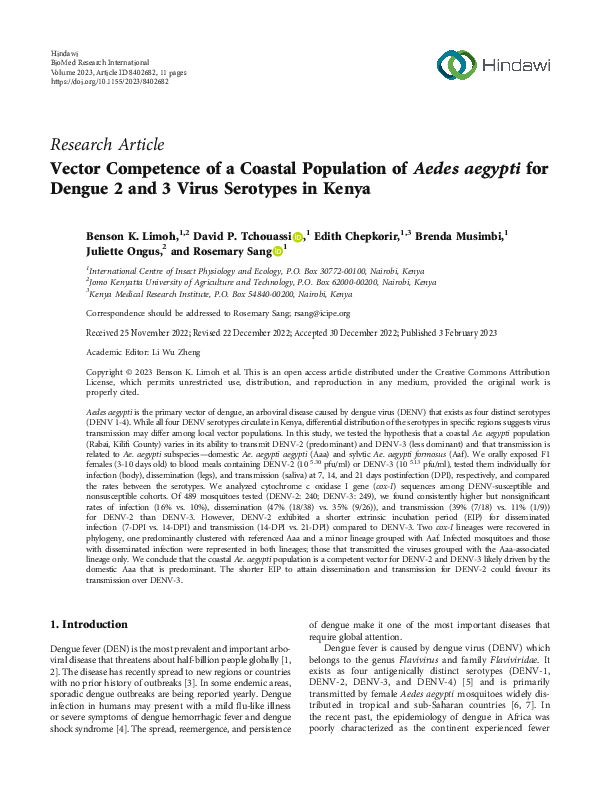 (PDF) Vector Competence of a Coastal Population of Aedes aegypti for ...