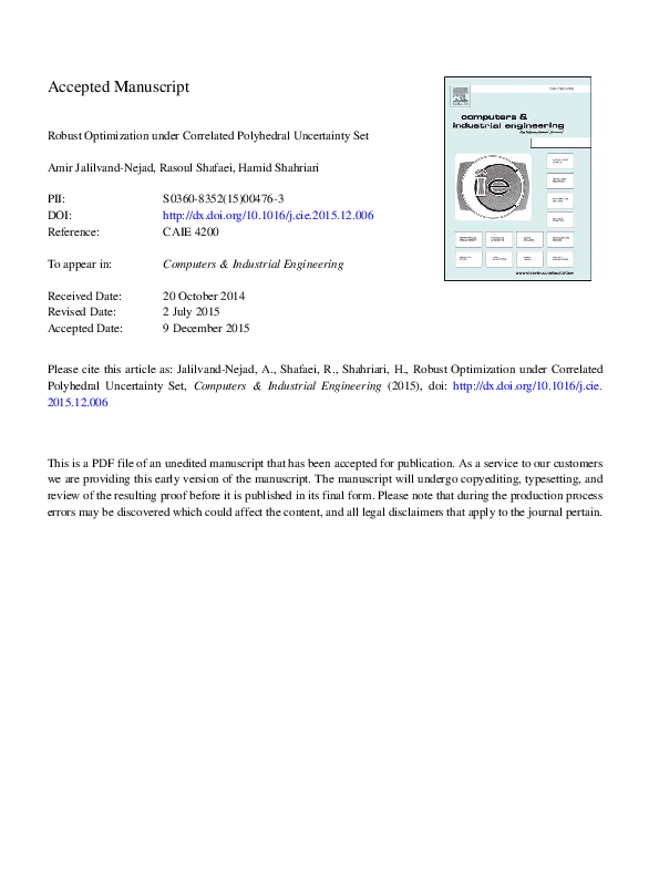 (PDF) Robust optimization under correlated polyhedral uncertainty set