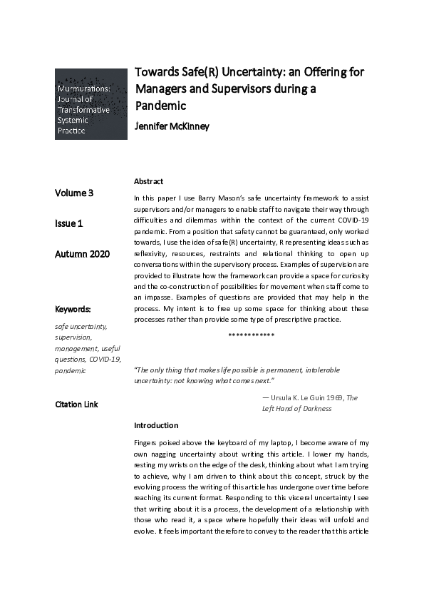 (PDF) Towards Safe(R) Uncertainty: an Offering for Managers and ...