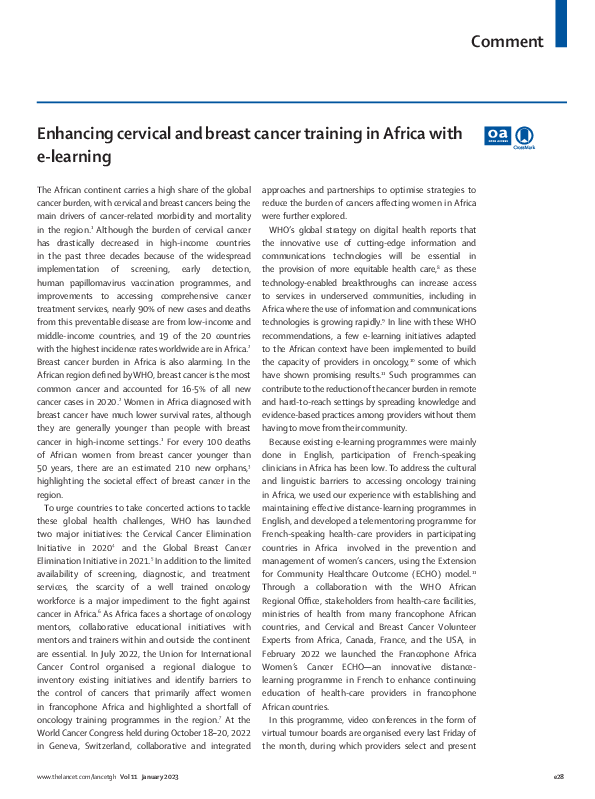 (PDF) Enhancing cervical and breast cancer training in Africa with e ...
