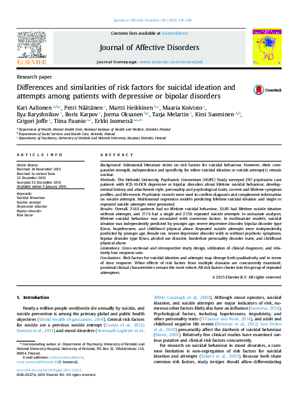 (PDF) Differences and similarities of risk factors for suicidal ...