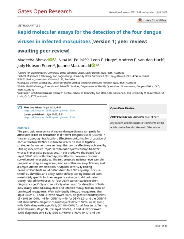 (PDF) Rapid molecular assays for the detection of the four dengue ...