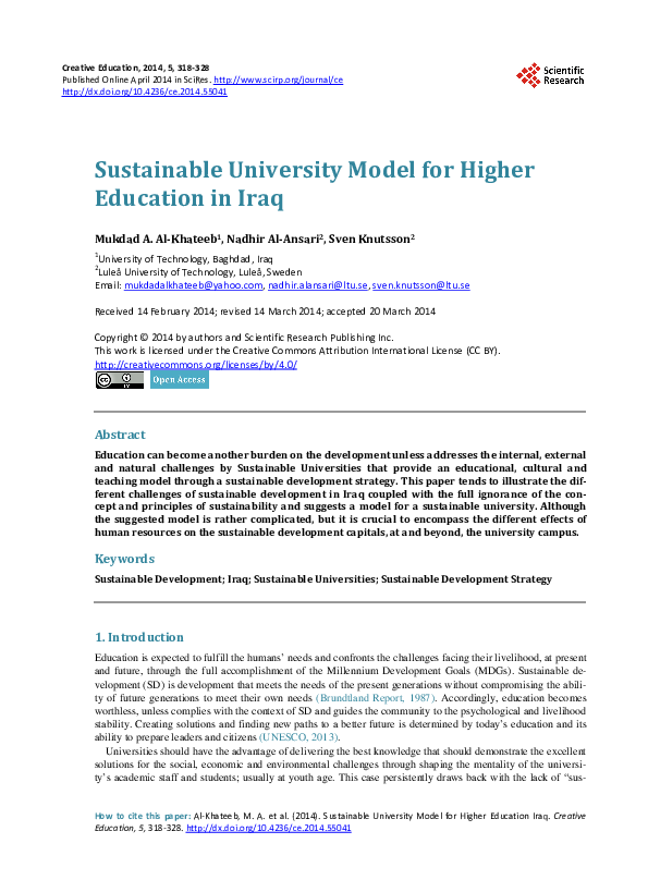 (PDF) Sustainable University Model for Higher Education in Iraq